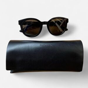 Saint Laurent Black Round Frame Sunglasses with Case